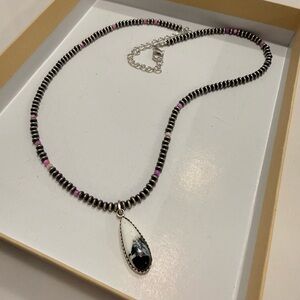 Chic White Buffalo Teardrop Necklace with Pink Accents